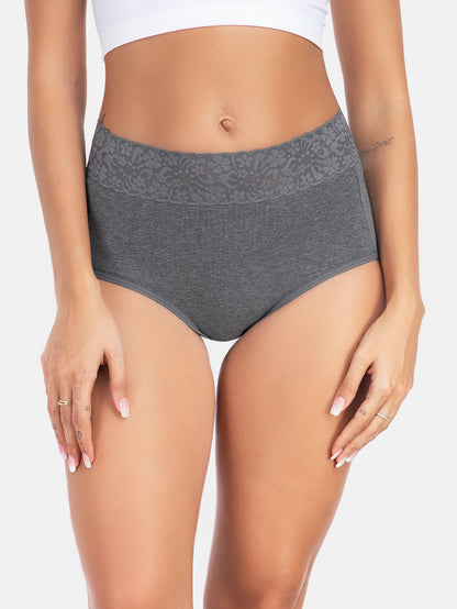 RHYFF Womens Underwear Cotton Lace PantiesFull Coverage Briefs S-3XL 5-Pack 6006