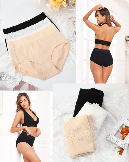 RHYFF Womens Underwear Cotton Lace Panties High Waist Panty Soft Breathable Ladies Hipster Full Coverage Briefs S-3XL