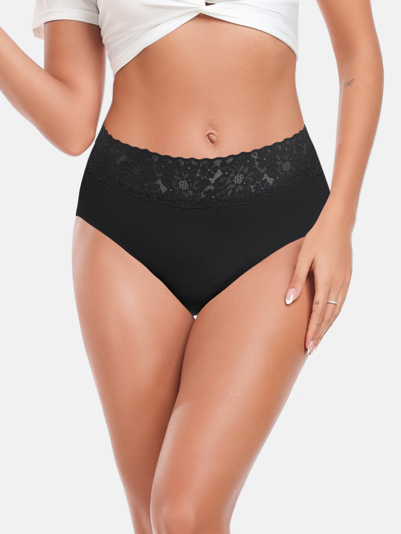 RHYFF Womens Underwear Cotton Hipster Panties Lace Panty 5-pack 6004