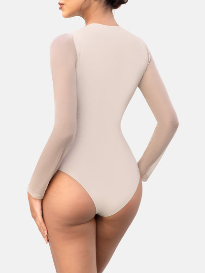 Rhyff Bodysuits for Womens Long Sleeve Sheer Mesh Ruched  S-XL