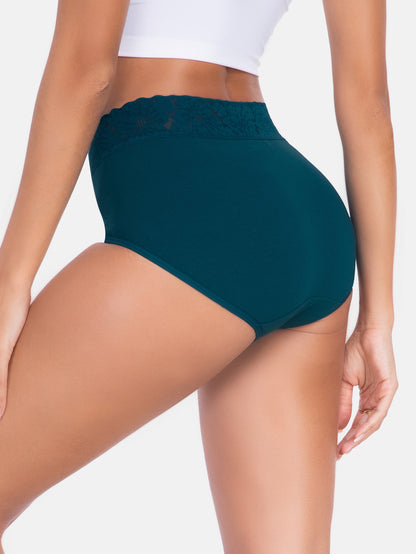 RHYFF Womens Underwear Cotton Lace PantiesFull Coverage Briefs S-3XL 5-Pack 6006