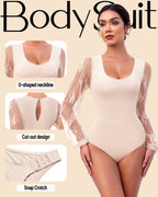 Long Sleeve Body Suits Womens Thong Double Lined Round  S-XL
