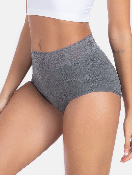 RHYFF Womens Underwear Cotton Lace PantiesFull Coverage Briefs S-3XL 5-Pack 6006