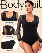 Long Sleeve Body Suits Womens Thong Double Lined Round  S-XL