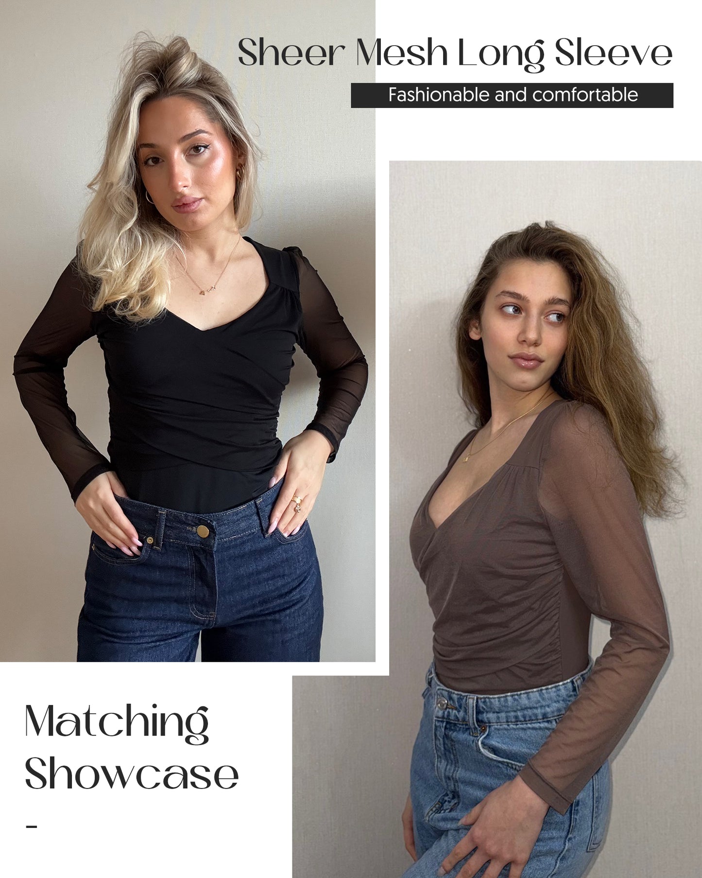 Bodysuits for Womens Long Sleeve Sheer Mesh Ruched Body Suits V Neck Going Out Tops S-XL