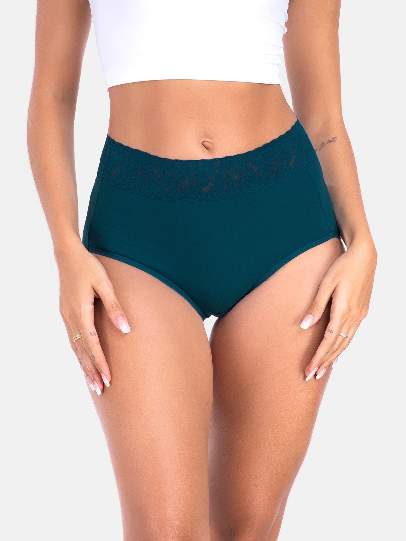 RHYFF Womens Underwear Cotton Lace PantiesFull Coverage Briefs S-3XL 5-Pack 6006