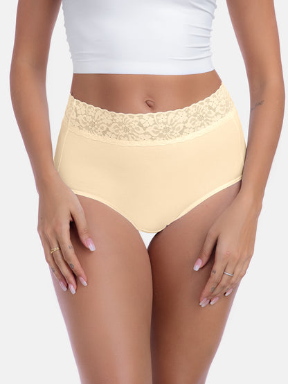 RHYFF Womens Underwear Cotton Lace PantiesFull Coverage Briefs S-3XL 5-Pack 6006