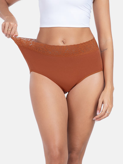 RHYFF Womens Underwear Cotton Lace PantiesFull Coverage Briefs S-3XL 5-Pack 6006