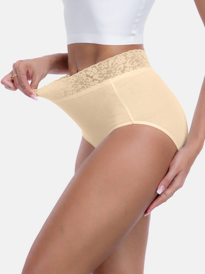 RHYFF Womens Underwear Cotton Lace PantiesFull Coverage Briefs S-3XL 5-Pack 6006