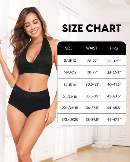 RHYFF Womens Underwear Cotton Lace Panties High Waist Panty Soft Breathable Ladies Hipster Full Coverage Briefs S-3XL