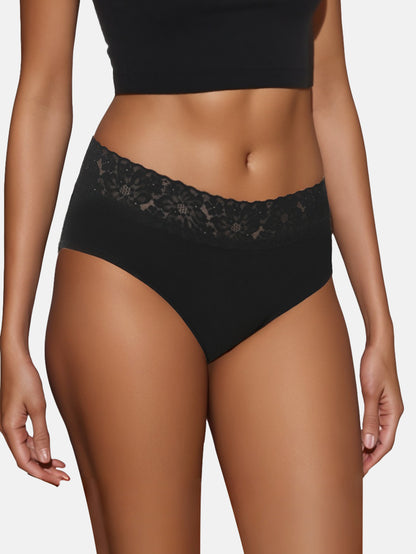 RHYFF Womens Underwear Cotton lace panties Full Briefs Black-5 Pack 6004