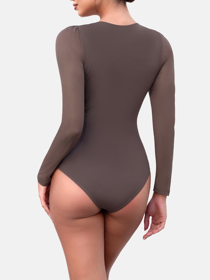 Rhyff Bodysuits for Womens Long Sleeve Sheer Mesh Ruched  S-XL
