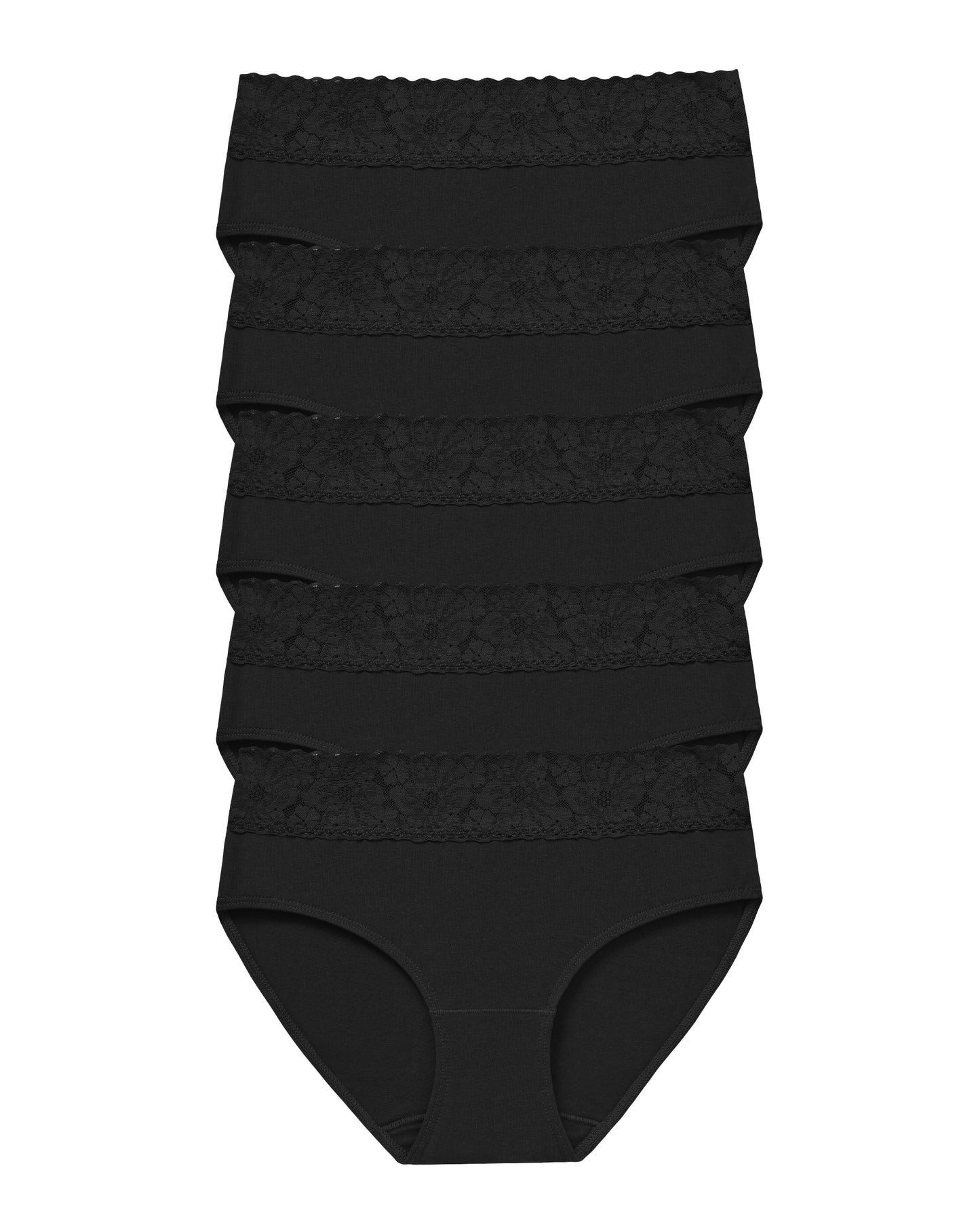 RHYFF Womens Underwear Cotton Bikini Panties Lace Soft Hipster Panty Ladies Stretch Full Briefs Black-5 Pack