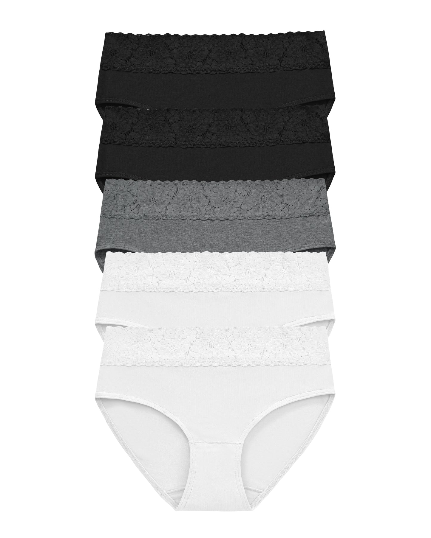 RHYFF Womens Underwear Cotton Bikini Panties Lace Soft Hipster Panty Ladies Stretch Full Briefs Blackwhite-5 Pack
