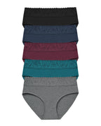 RHYFF Womens Underwear Cotton Bikini Panties Lace Soft Hipster Panty Ladies Stretch Full Briefs Dark Color-5 Pack