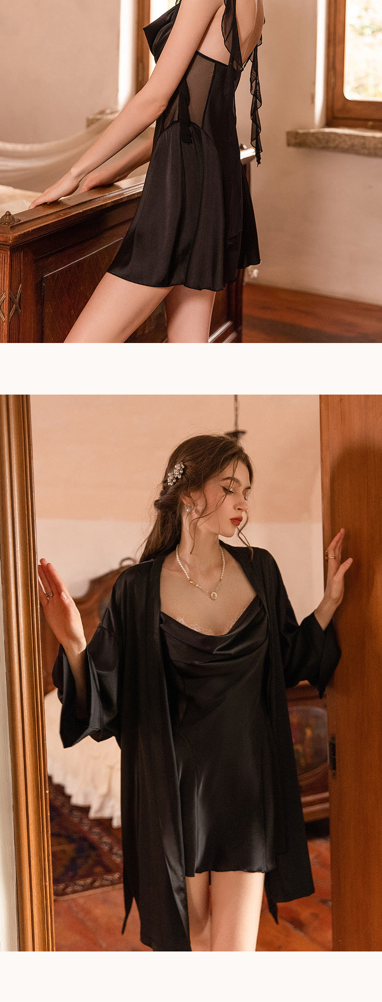 Rhyff Silky Satin Nightgown with Robe