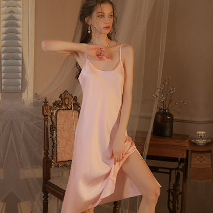Women's Satin V-Neck Slip Nightdress Side Slit Comfort Sexy Sleepwear for Ladies