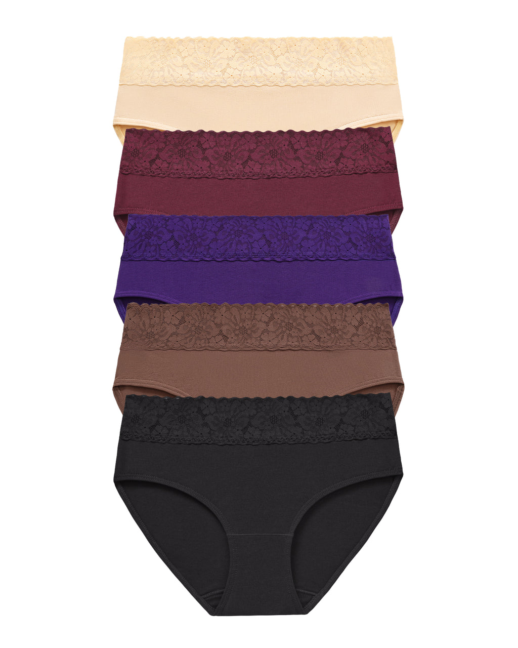 RHYFF Womens Underwear Cotton Bikini Panties Lace Soft Hipster Panty Ladies Stretch Full Briefs Purple-5 Pack
