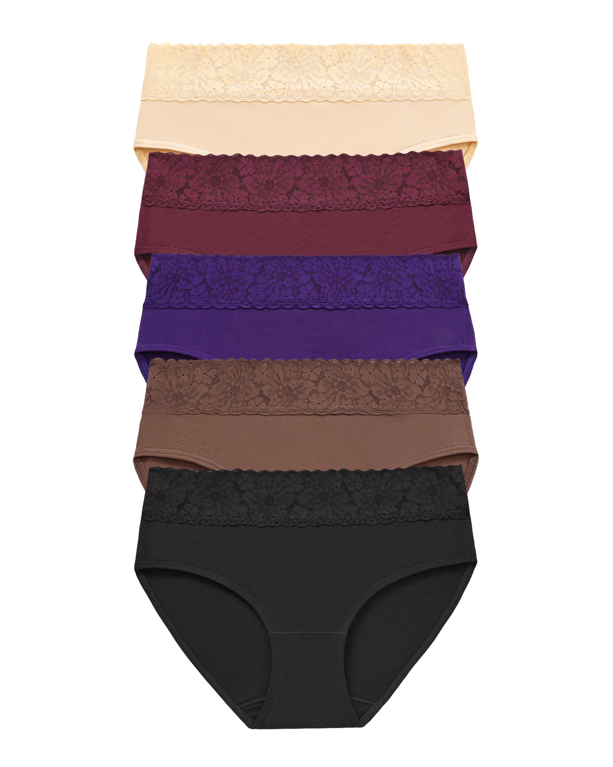 RHYFF Womens Underwear Cotton Bikini Panties Lace Soft Hipster Panty Ladies Stretch Full Briefs Purple-5 Pack