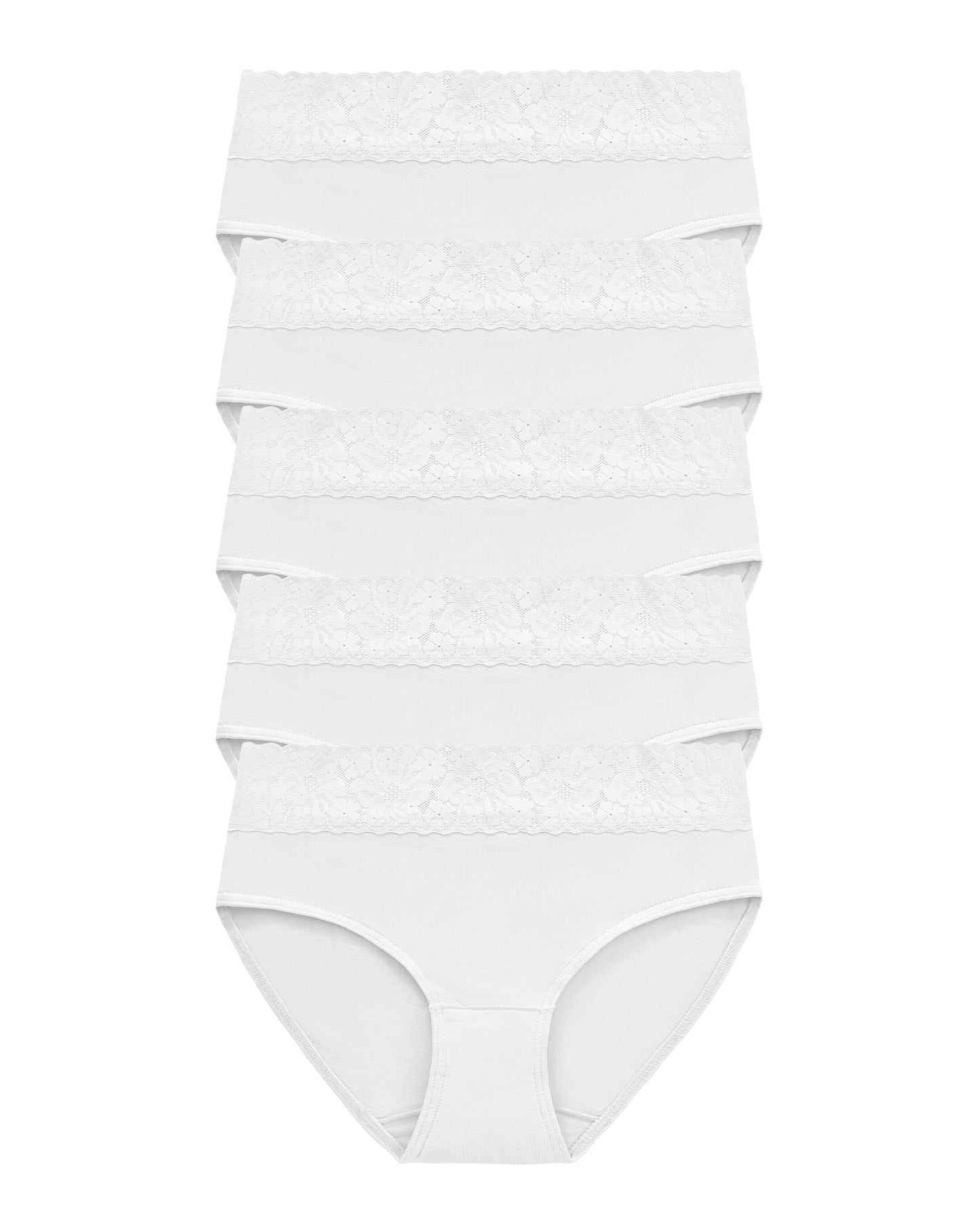 RHYFF Womens Underwear Cotton Bikini Panties Lace Soft Hipster Panty Ladies Stretch Full Briefs White-5 Pack