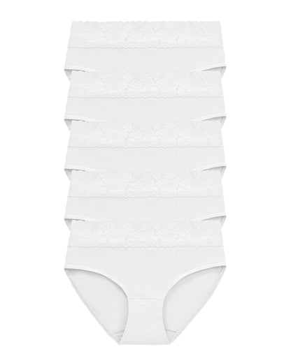 RHYFF Womens Underwear Cotton Bikini Panties Lace Soft Hipster Panty Ladies Stretch Full Briefs White-5 Pack