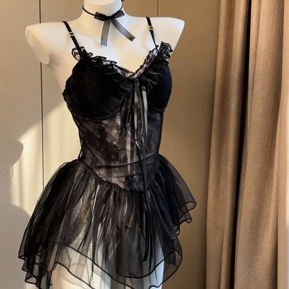 Rhyff Black Lace Mesh Date Night Babydoll