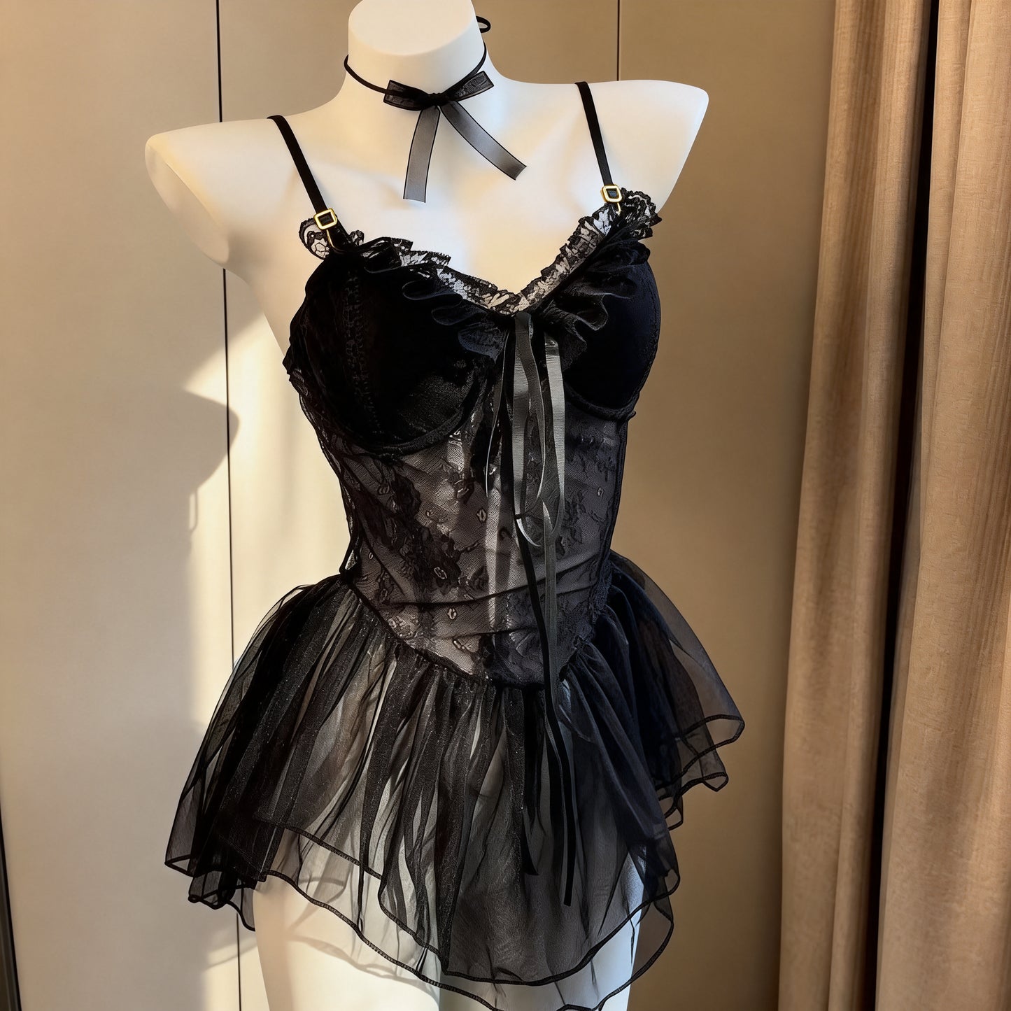 Rhyff Black Lace Mesh Date Night Babydoll