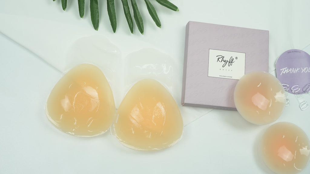 RHYFF Adhesive Bra Strapless Sticky Push Up Silicone Reusable Invisible Lifting Bra for Women with Nipple Covers