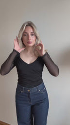 Bodysuits for Womens Long Sleeve Sheer Mesh Ruched  S-XL
